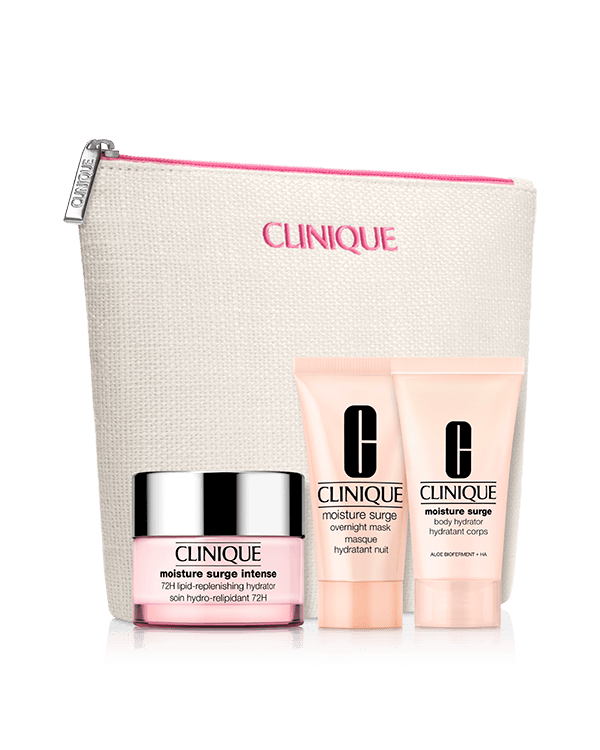 Set Moisture Surge Intense, ¡Hidrata, revitaliza y define tu mirada! La rutina perfecta para un look radiante: con Moisture Surge Intense para una piel fresca, All About Eyes para un contorno descansado y High Impact Mascara para unas pestañas voluminosas.