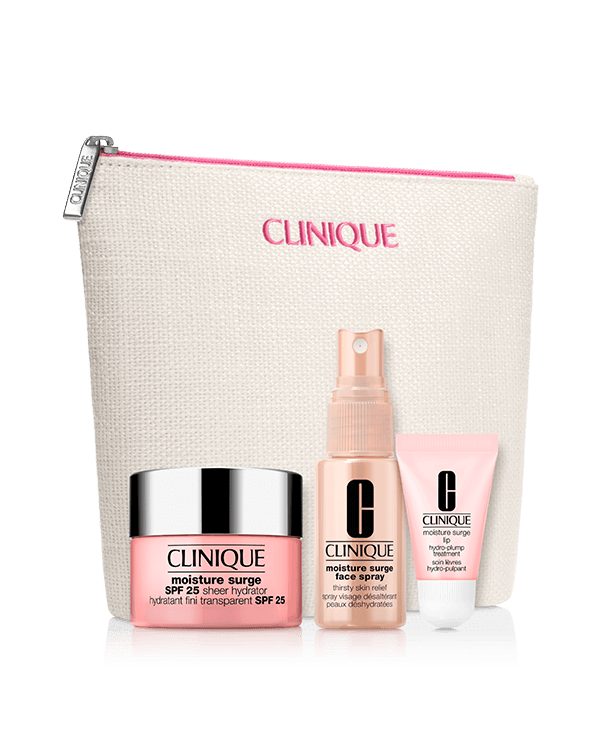 Set Moisture Surge Hidratación y Protección Glow, Tres de los más amados de Moisture Surge para hidratar y proteger tu piel del sol. Todo lo que necesitas para una piel cuidada y radiante, en una bolsa exclusiva.